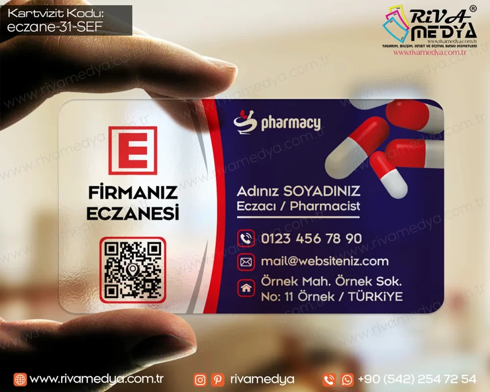 Lacivert Şeffaf Eczane Kartvizit Örneği