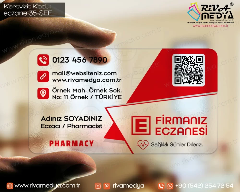 Desenli Kırmızı Eczane Şeffaf Kartvizit